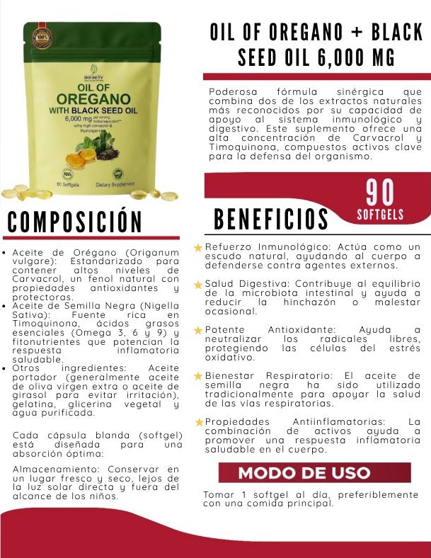 Aceite de Orégano + Semilla Negra 6,000 mg – 90 Softgels | Carvacrol y Timoquinona para Apoyo Inmune y Digestivo| Envío Gratis RD – NatBien